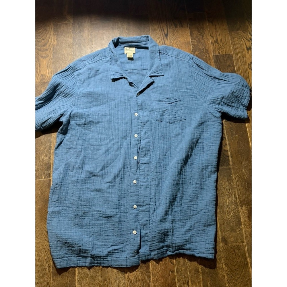 LL Bean Mens XXL Tall Cloud Gauze Shirt Short Sleeve Slightly Fitted Blue